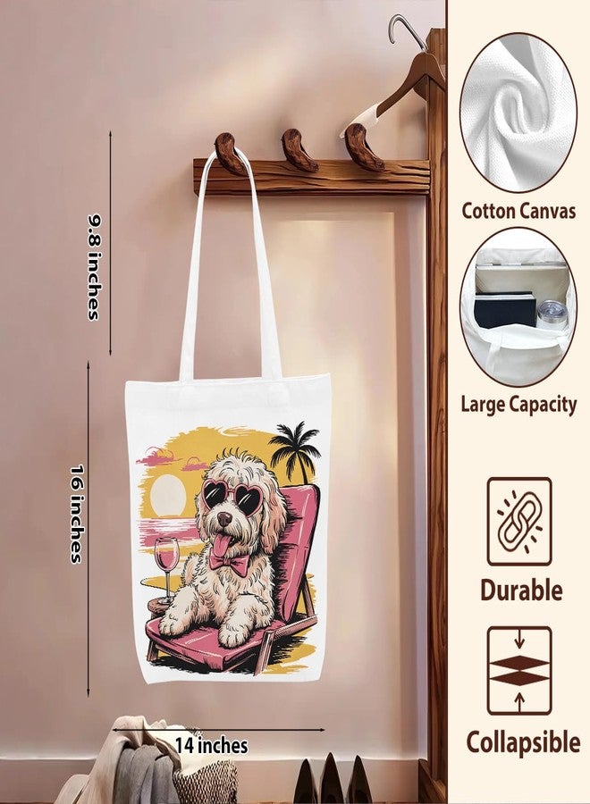 VBCVBGFH Retro Funny Goldendoodle Pupppy Dog Gifts Beach Coastal Canvas Tote Bag, Reusable Grocery Bags for Shopping, Work, Meeting, Outsdoor Cotton Beach Totes for Women, Christmas Birthday Girls Trip Summer - Image 3